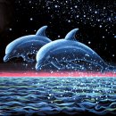 "Two Dolphins" UV-Blacklight Fluorescent Glow Backdrop Banner Wall Hanging Tapestry Deco